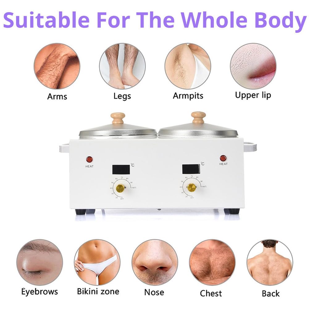 Kit De Depilación De Doble Cera, Cera De La Máquina De Cera con Tazón Y Palitos De Cera Y Palitos De Madera, Kits Profesionales De Cera Caliente, Olla De Calentador De Cera, para Mujeres, Salón