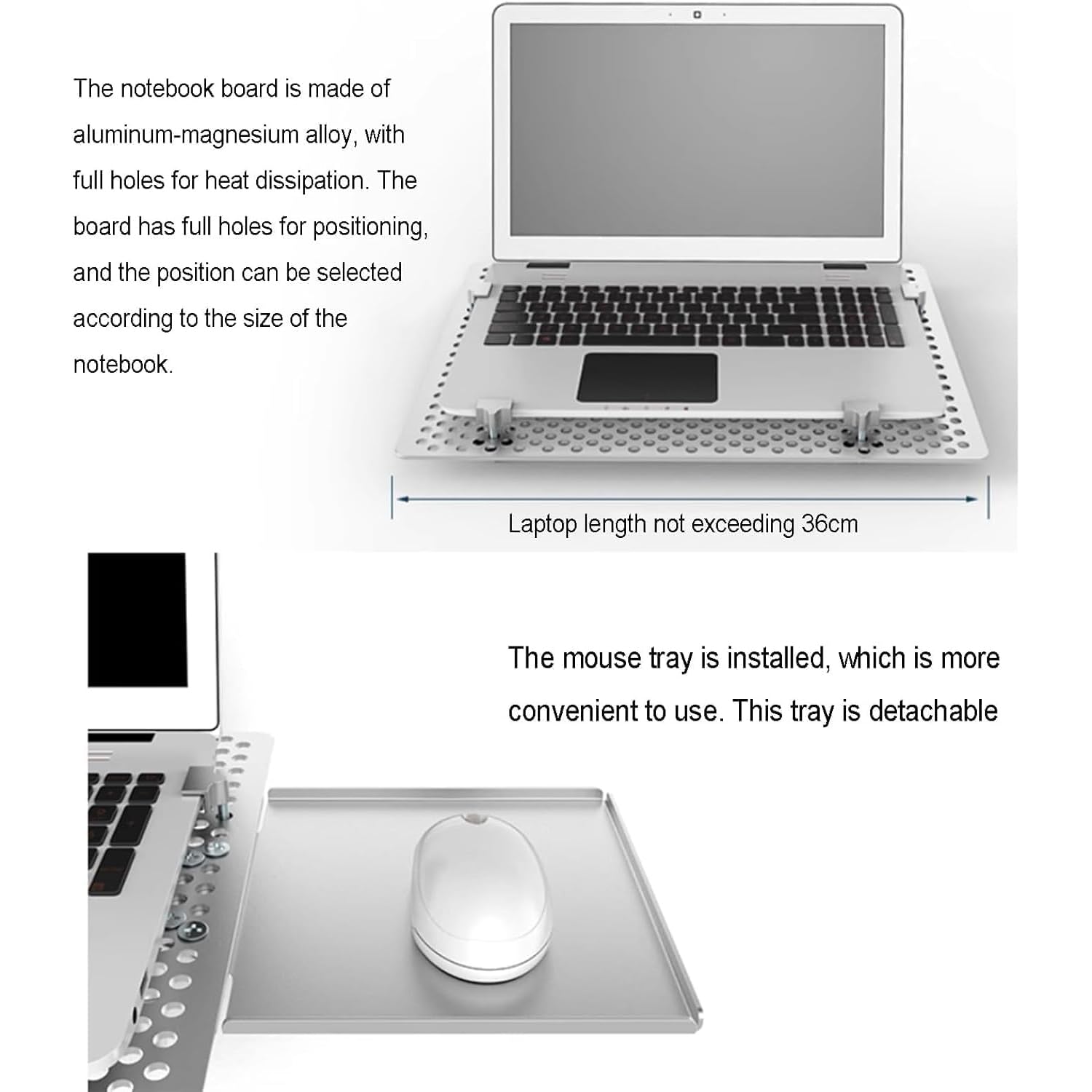 Supporto da parete pieghevole per laptop con supporto regolabile e vassoio per mouse, piattaforma di raffreddamento per uso in ufficio e postazione di lavoro
