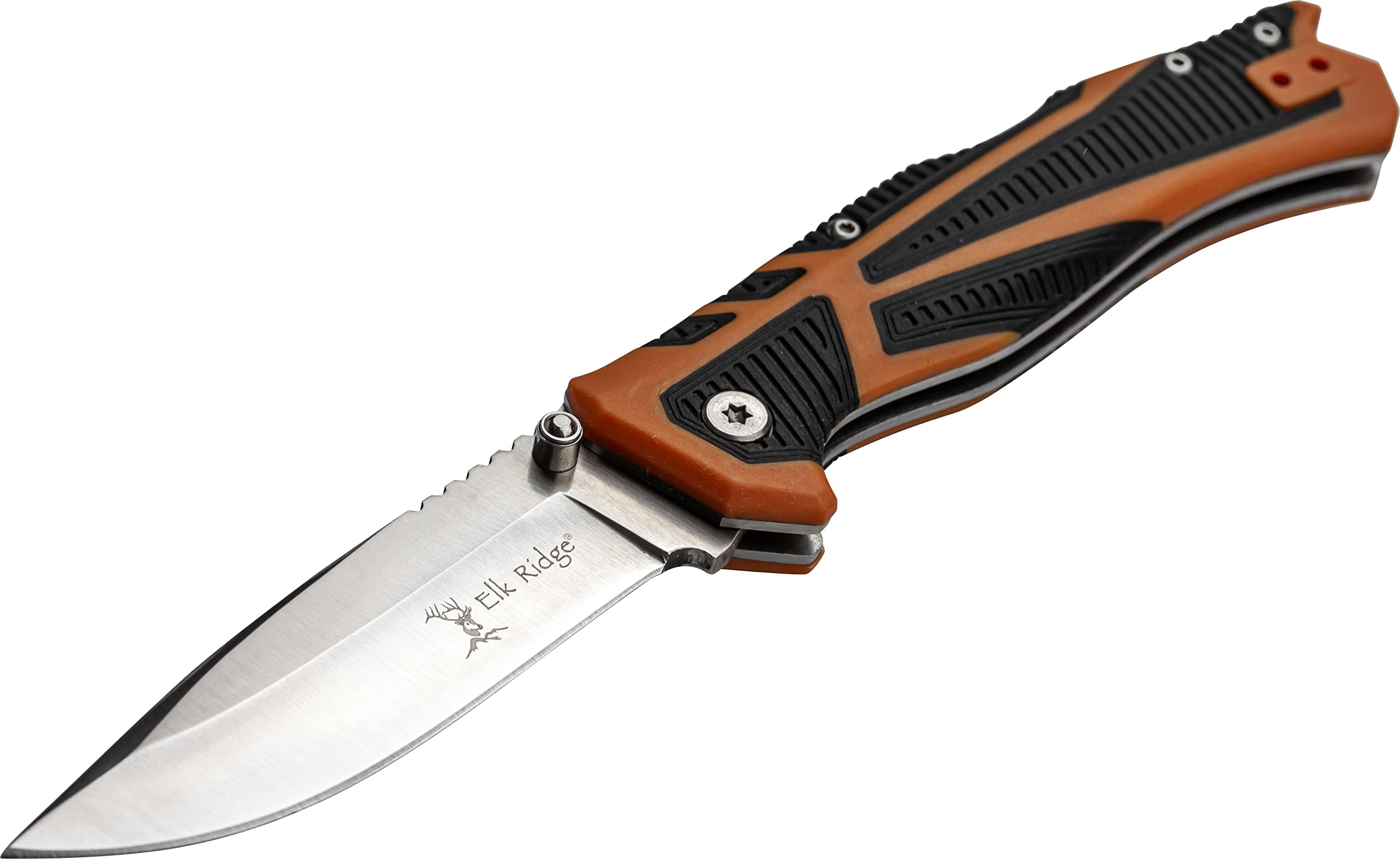 Elk Ridge - Outdoors Folding Pocket Knife โ Alpine, Satin Finish Drop Point Blade with Green and Black Nylon Fiber Handle with Rubber Over Mold, Lock Back, and Pocket Clip โ Alpine, ER-APFDR001
