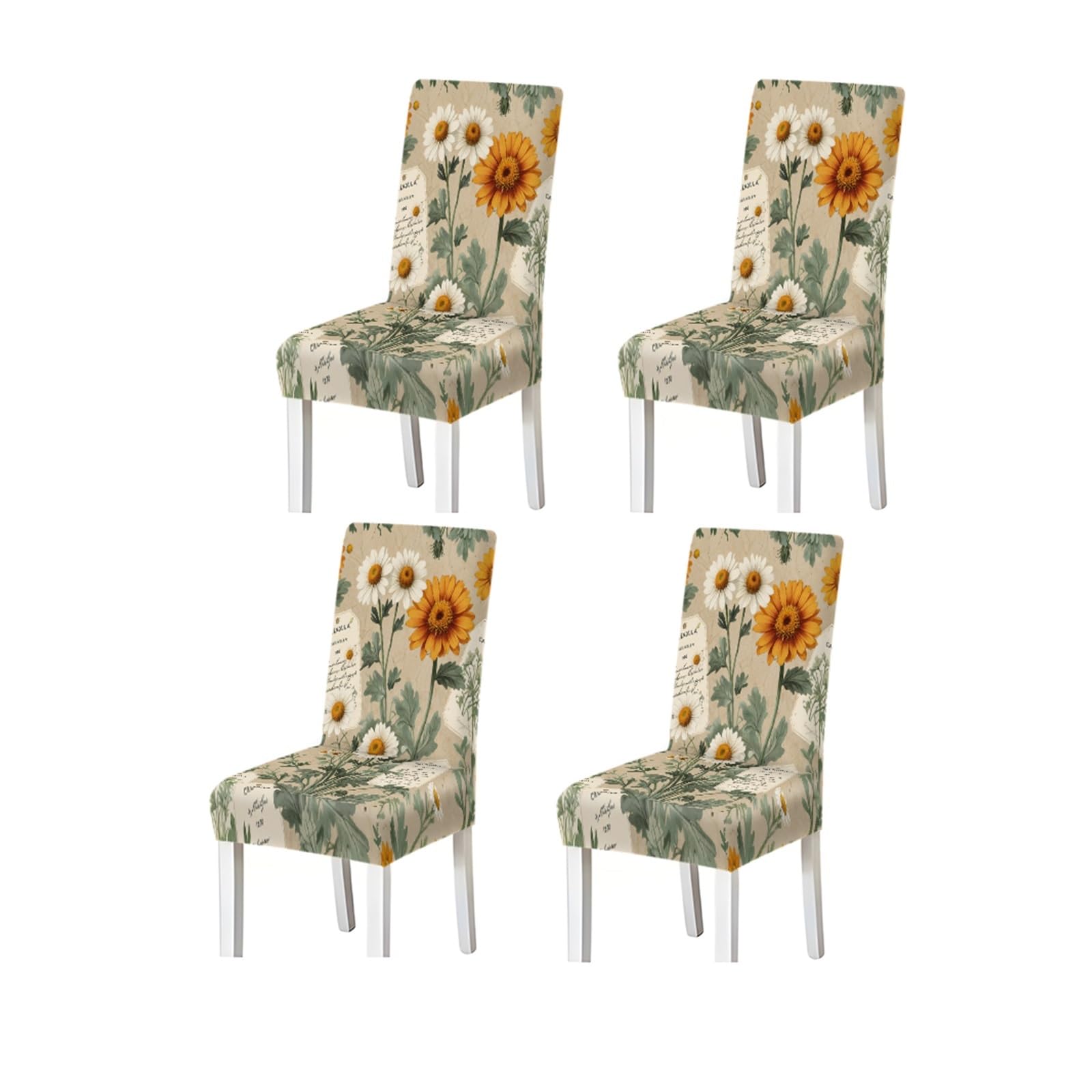 KXUAUV Vintage Beige Daisy Calendula Botanical Print Dining Chair Covers, Stretch Slipcovers For Home Kitchen Dining Room Party, 2/4/6PCS Seat Protectors for Restaurant Hotel Party(4PCSChair cover)