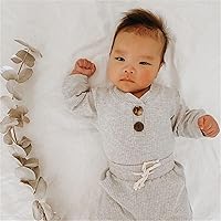 Vista 2 de CIYCUIT Ropa de bebé recién nacido, de punto acanalado, de manga larga, pantalones de 2 piezas para otoño e invierno