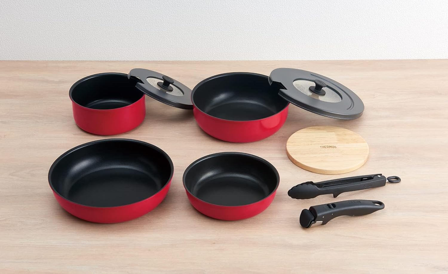 サーモス(THERMOS) KSA-9A Frying Pan Set, 9点セット, red