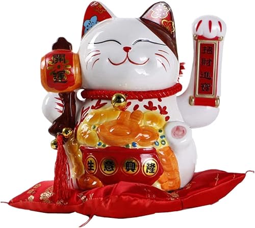 Gato de la suerte de la fortuna de 10 pulgadas con brazo agitador operado en oro, gato chino Feng Shui Deoration Lucky Cat para tiendas,