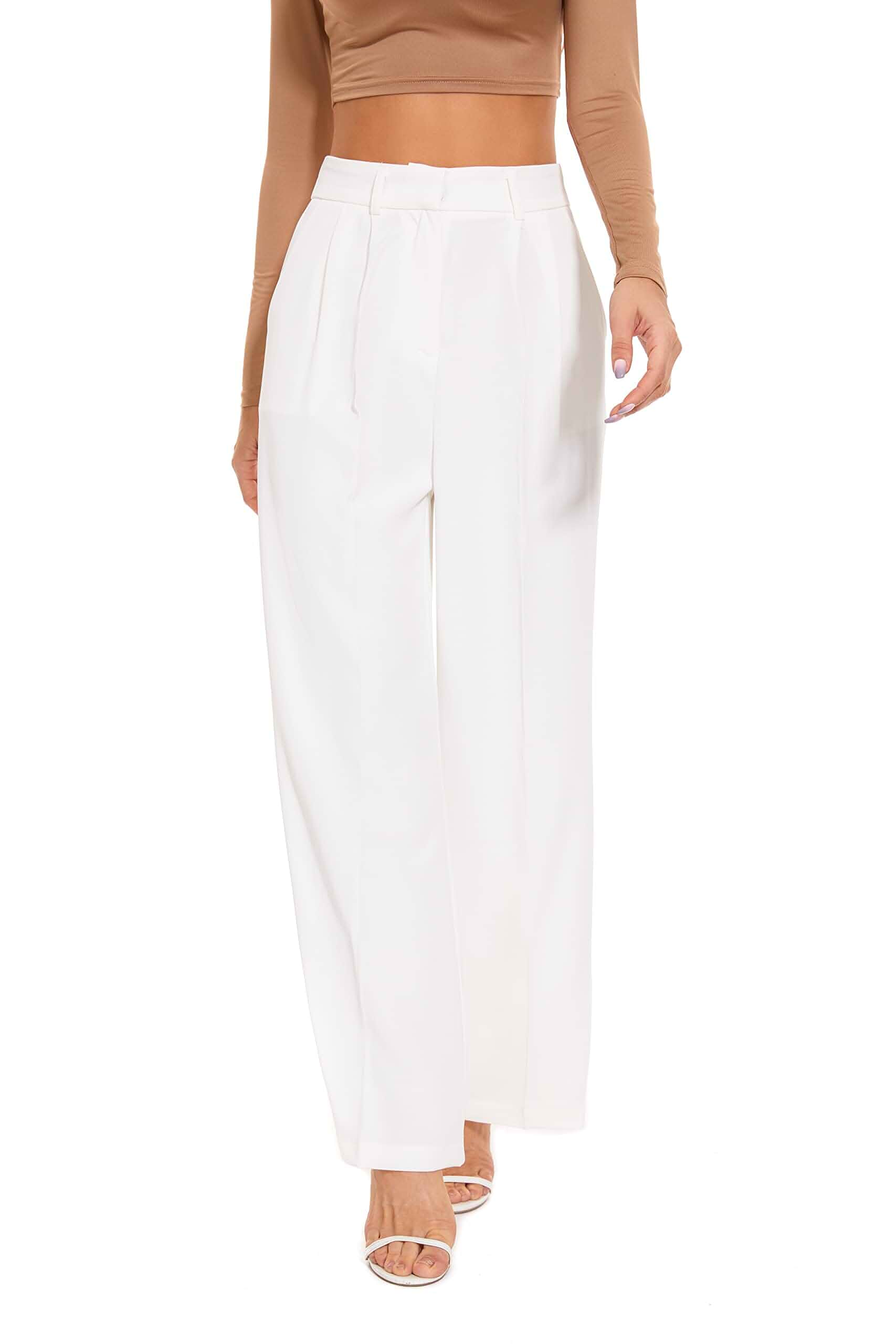 FUNYYZO Wide Leg Dress Pants for Women Work Slacks Business Casual Outfits Office Dress Pants for Women, High Waisted, Back Elastic Waistband, Multiple Color Size, Loose Summer Pants