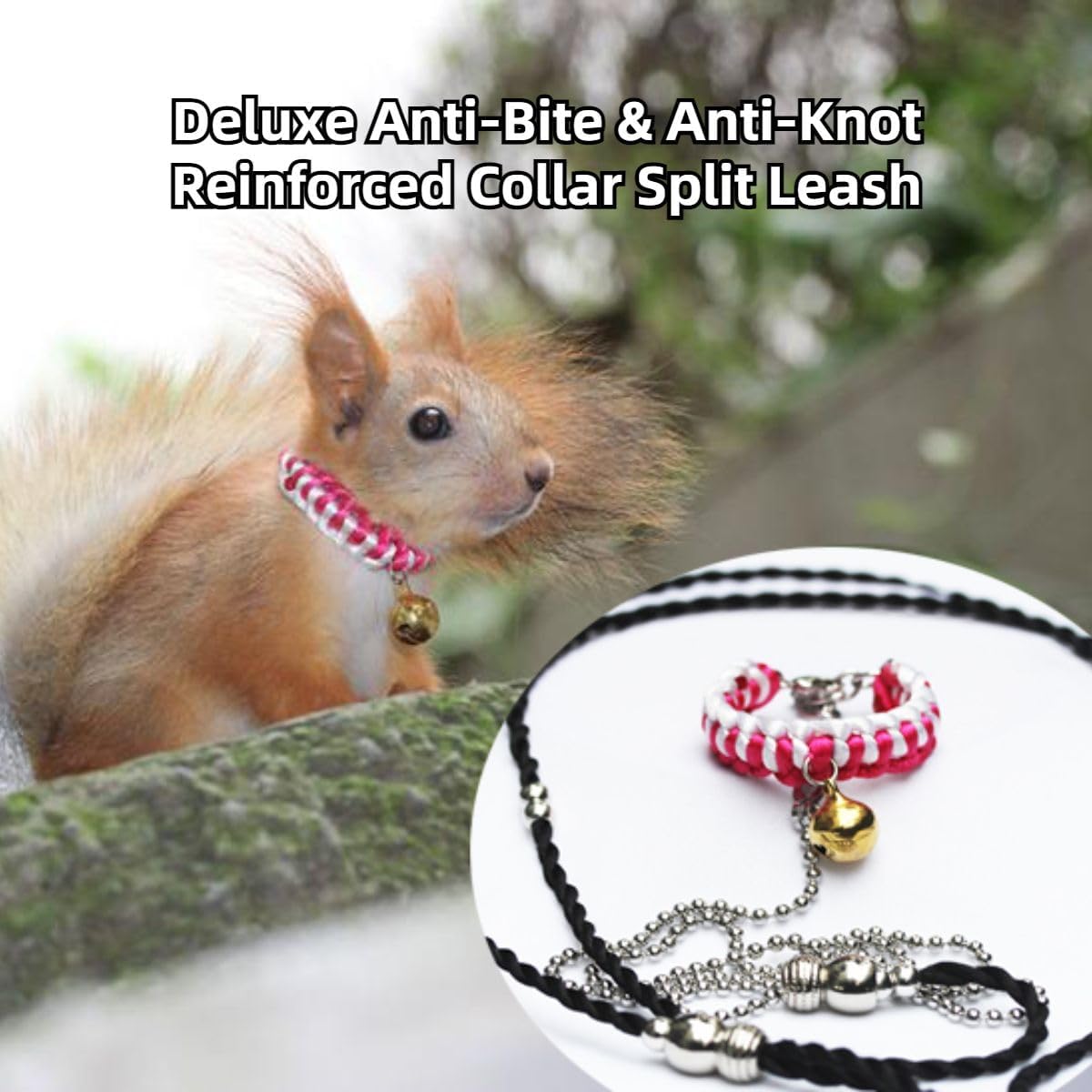Squirrel Traction Rope Strap Anti-Biting Chain Rope, Small Animal Walking Collar Harness with Lead Leash for Hamster Gerbil Rat Mouse Ferret Chinchilla (Black with Orange)