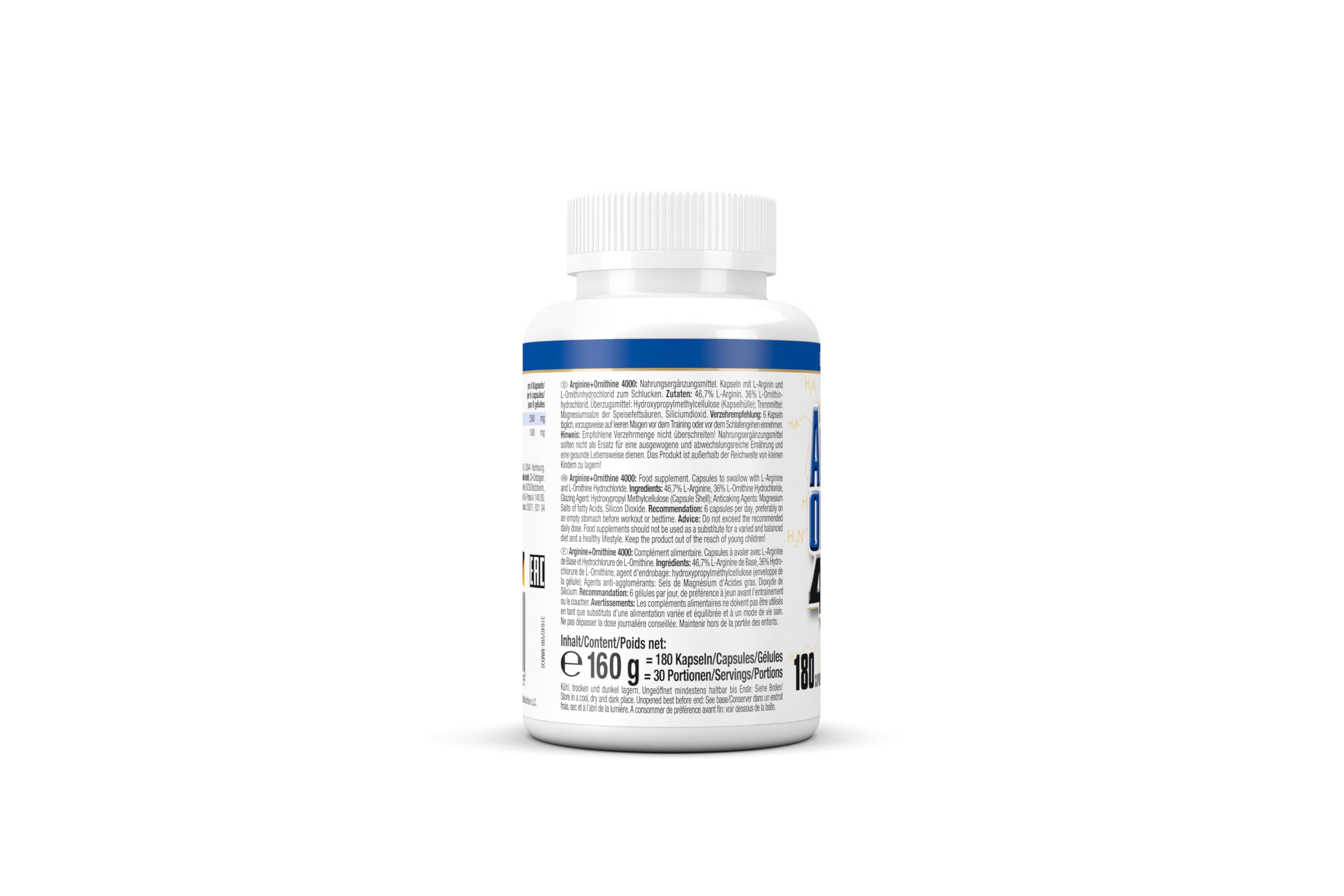 Complément Weider Arginine + Ornithine 4000 - 180 Capsules - Acides Aminés - Sans Arôme