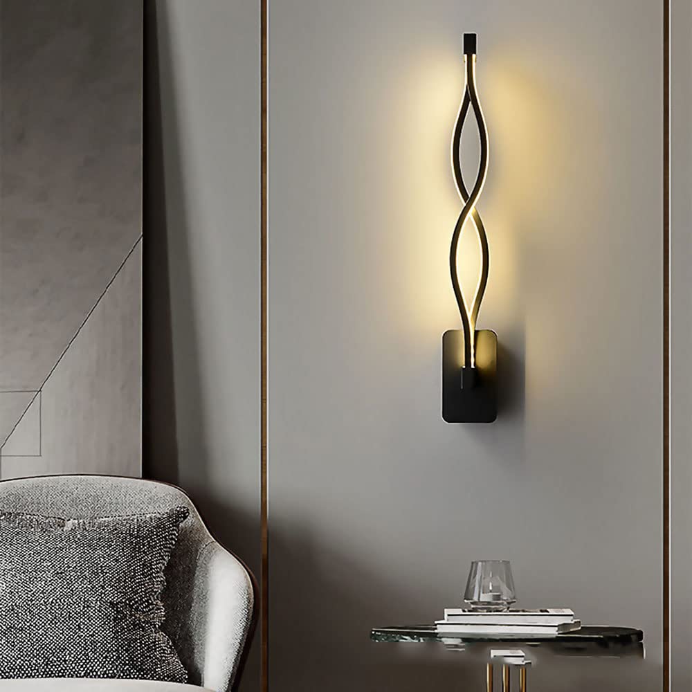 IVEKYKIBC Bedroom Bedside Wall Light Ocean Wave Die Cast Aluminum Sconces with Acrylic Shade 17W LED Tricolor Pattern Lamps Modern Minimalist Decorative Lights Sconce(Dark)