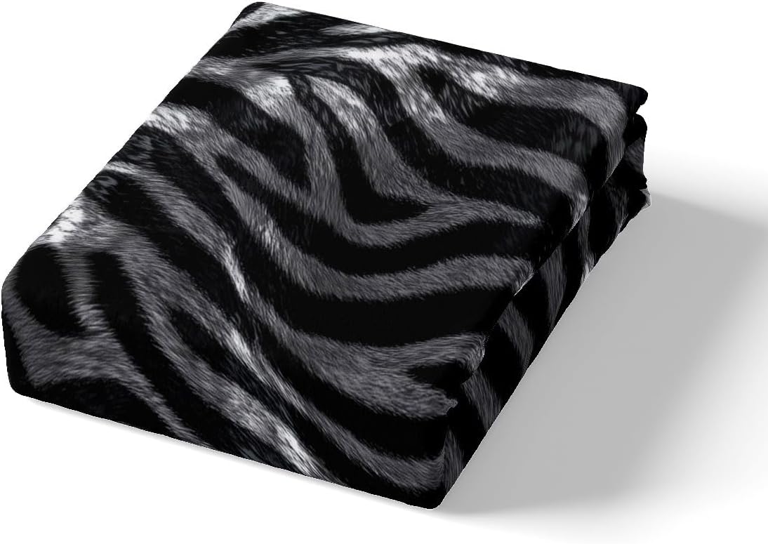 jejeloiu Zebra Sheet Set Queen Size Animal Print Bed Sheets Set Boys Girls Zebra Fur Print Sheets with Deep Pocket Fitted Sheet Women Men Black Gray White Stripes Bedding Set with 2 Pillow Case