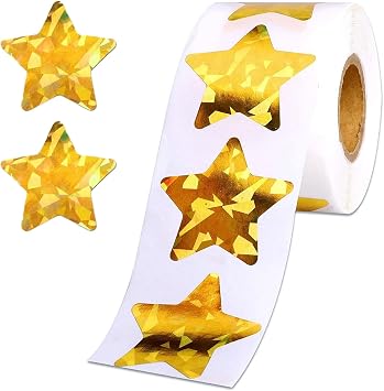 500 PCS Holographic Gold Star Stickers Metallic Glitter Foil Stars,1 inch