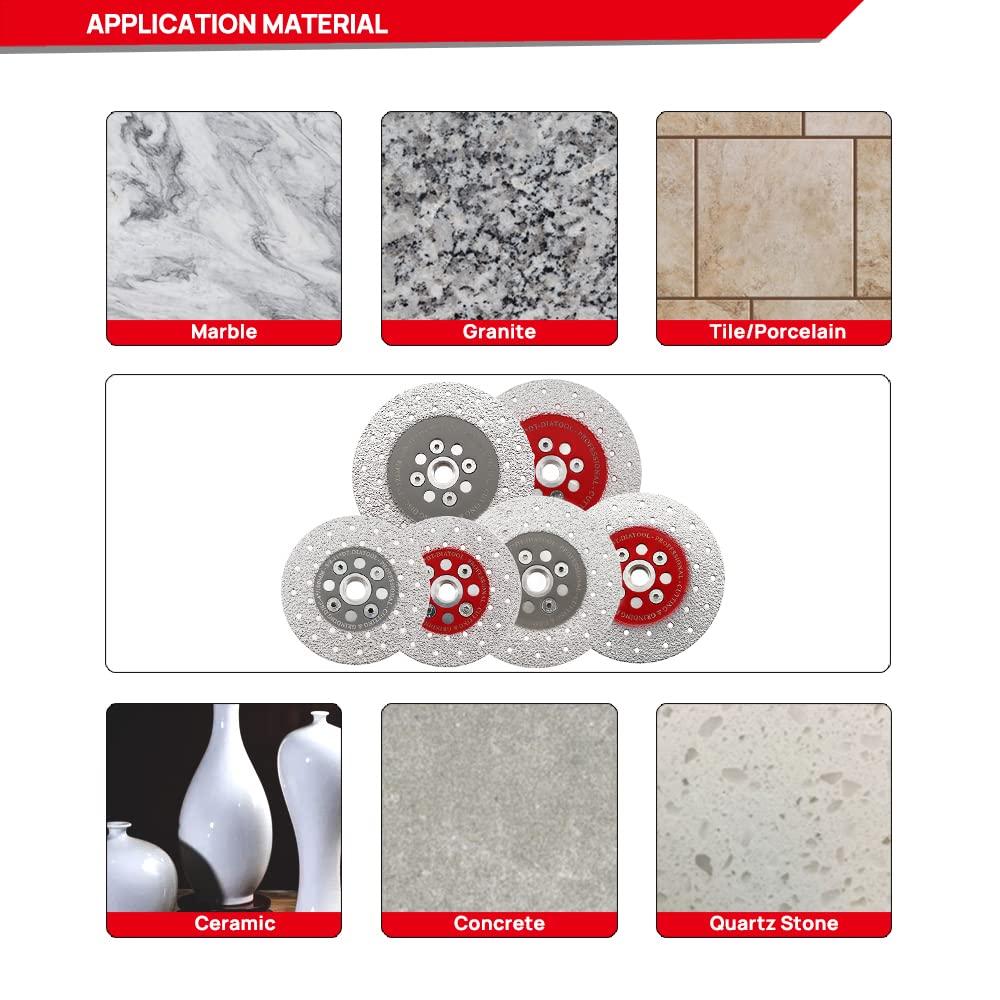 DT-DIATOOL Disco Diamantato per Taglio e Smerigliatura 2 Pezzi 125 mm x M14 Lama per Sega Sottovuoto per Pietra Marmo Calcestruzzo Granito