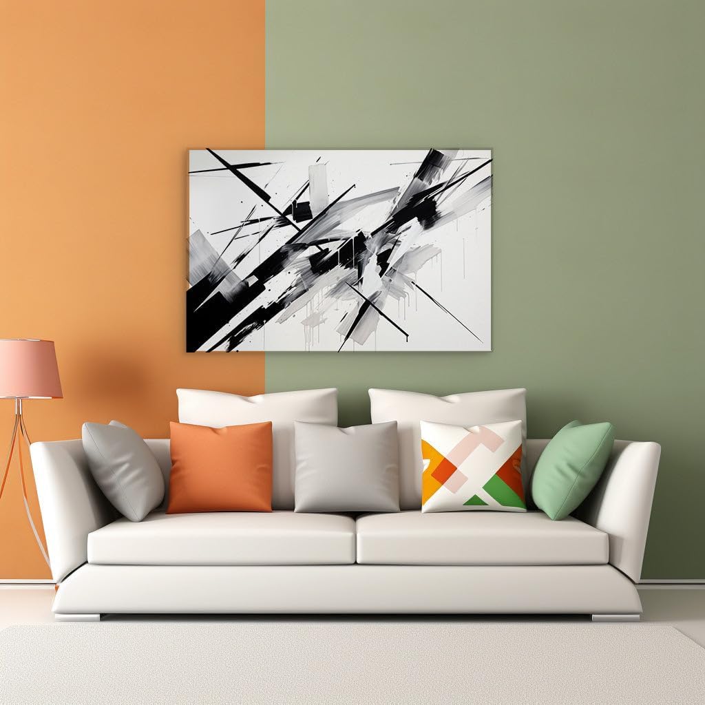 Canvas for Living room. Capturing Motion: The Intriguing Dance of Black Lines on White Canvas, 27 x 18 inch Canvas Wall Art - Ready to Hang - 69x46 cm (27x18 inch)