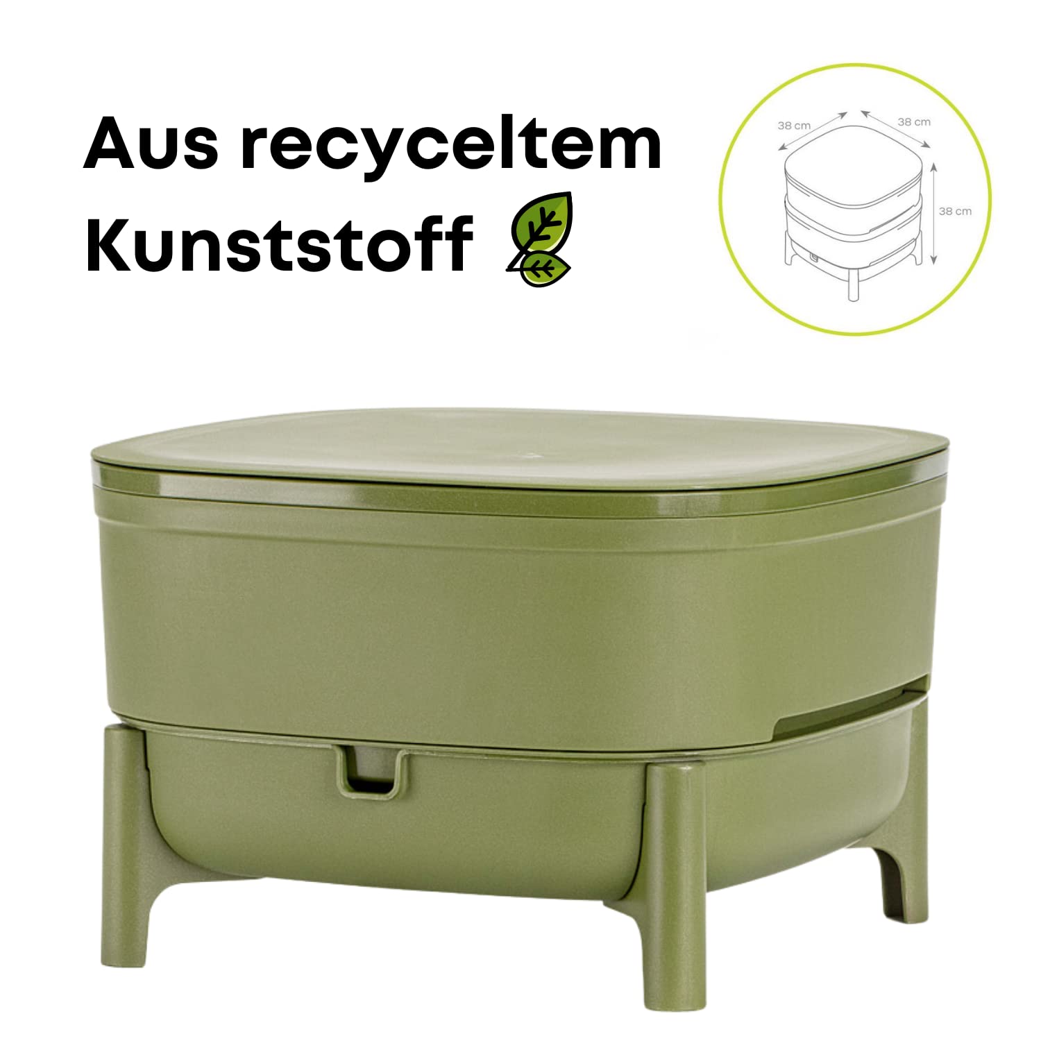 Economy Wurmkomposter für Küche und Balkon - Design Wurmkiste aus 100% Recyceltem Kunststoff - Vermicompost als Wurmfarm mit 2 Schalen - Volumen 30 Liter, grün