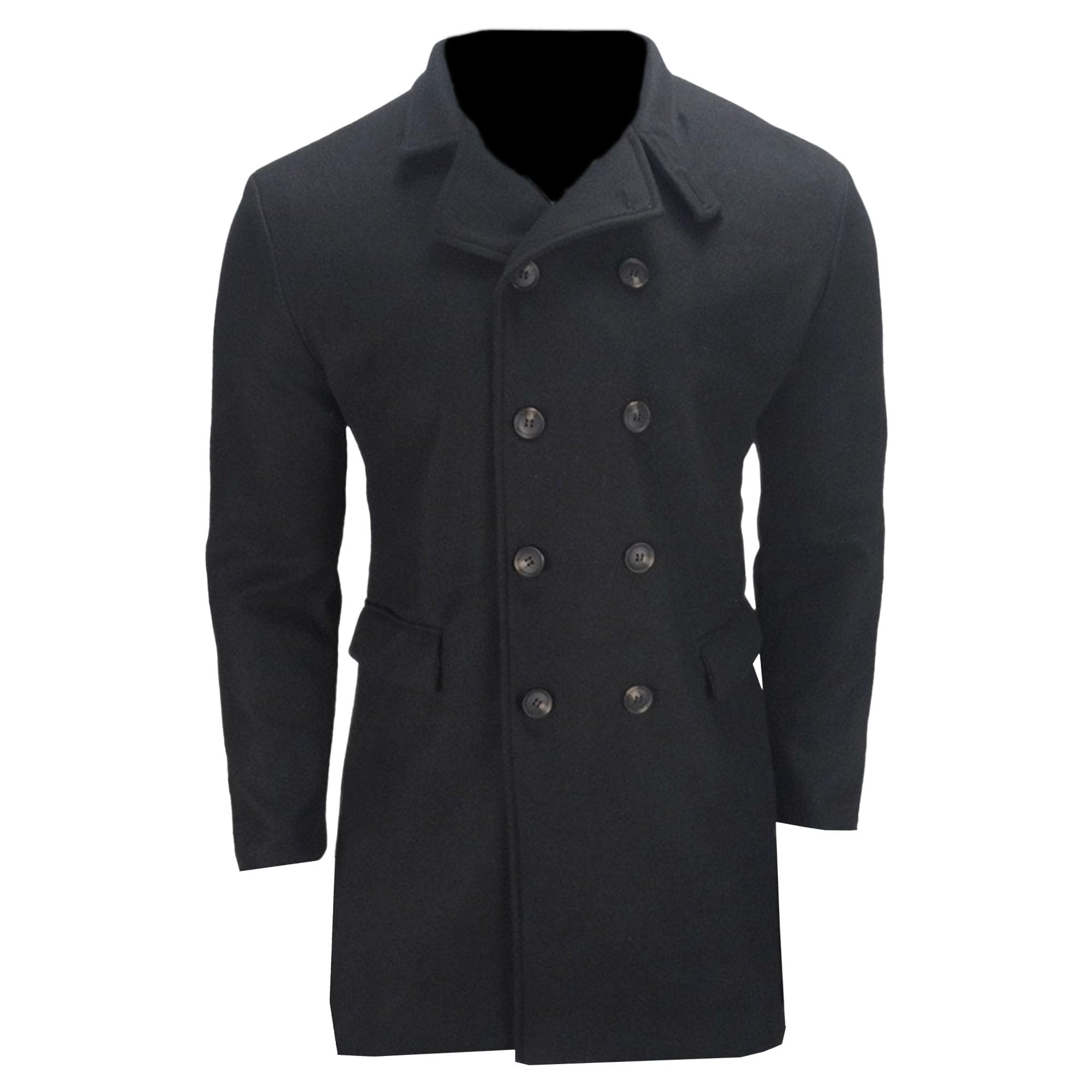 Gabardina para hombre con cuello con muescas, resistente al viento, cálida y suave, mezcla de lana, abrigo de primavera con doble botonadura