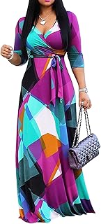 Plus Size Maxi Dress for Women Casual Summer Sundress V-Neck 3/4 Sleeve - Buy now