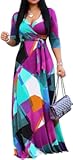 Plus Size Maxi Dress for Women Casual Summer Sundress V-Neck 3/4 Sleeve