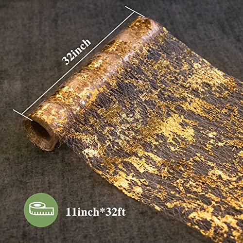 Ohanniewa Gold Table Runner 11 Inch X 32 Feet Glitter Metallic Gold Foil Mesh Table Runner Roll Table Decorations For Wedding, Birthday, Banquet, Christmas #TOP4