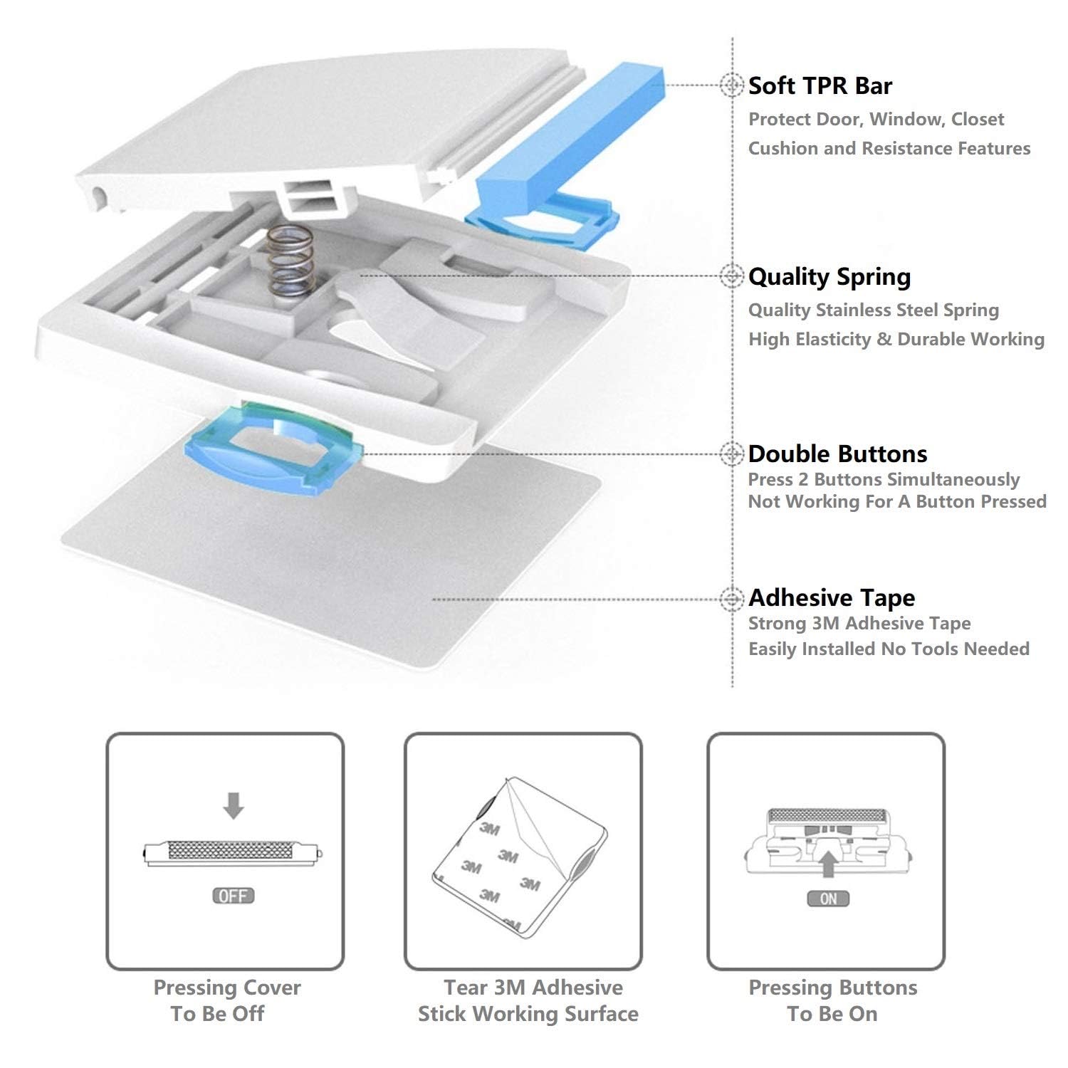 Niño seguridad cerraduras Â © - Pack de 6 Longitud ajustable versátil Gabinete Cerraduras. Bebé Seguridad Cerraduras se puede utilizar como armario, cajón Lock, en armarios, refrigeradores, aparatos, asientos de inodoros, etc. Esencial bebé Proofing herra
