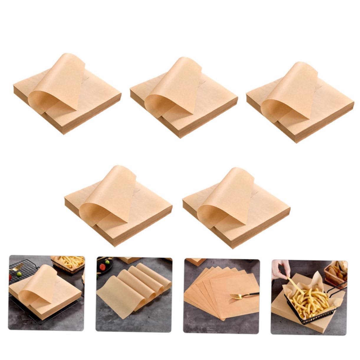 Papel para Hornear Antiadherente Prueba de Aceite 20x20 Cm, Papel Kraft Natural 40 G sin Blanquear, para Hamburguesas y Snacks, Accesorios de Cocina Ecológicos, Adecuado