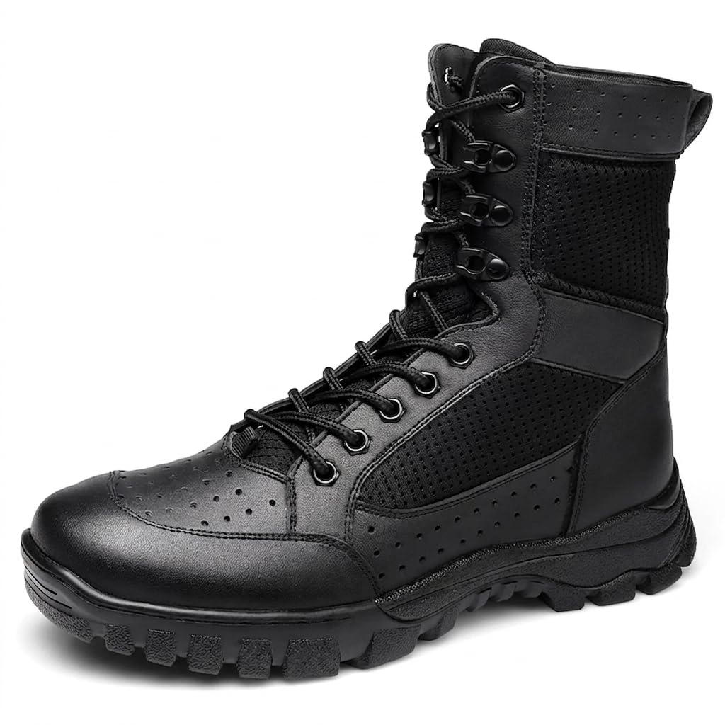 Men’s Tactical Boots, 8 Inch Side Zipper, Breathable Lightweight