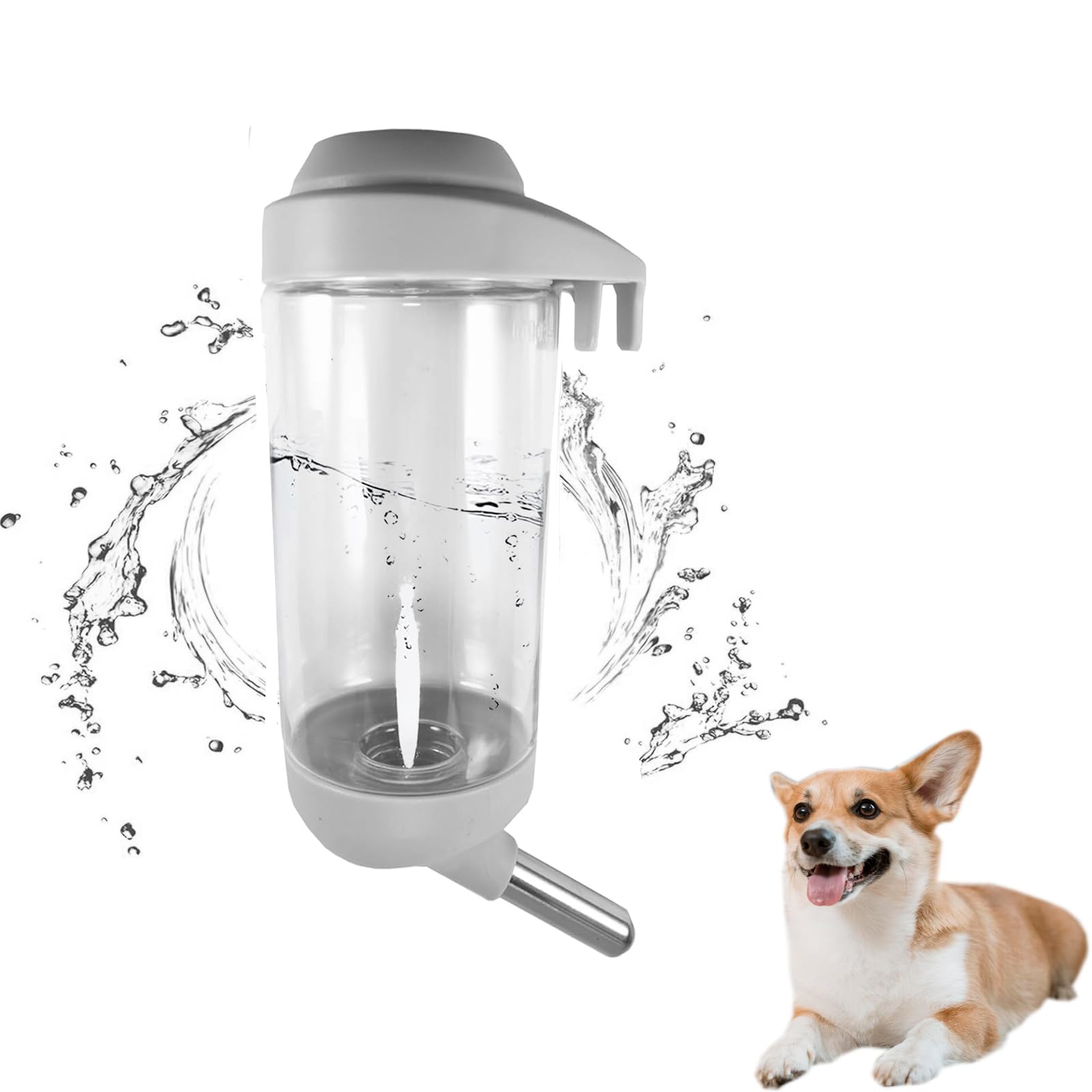 Zorrasxy No-Drip 350ml Pet Water Bottle for Dogs & Small Animals (Rabbit/Hamster/Guinea Pig) - Adjustable Cage-Mounted Dispenser with Detachable Leak-Proof Design for Kennels/Crates, Grey