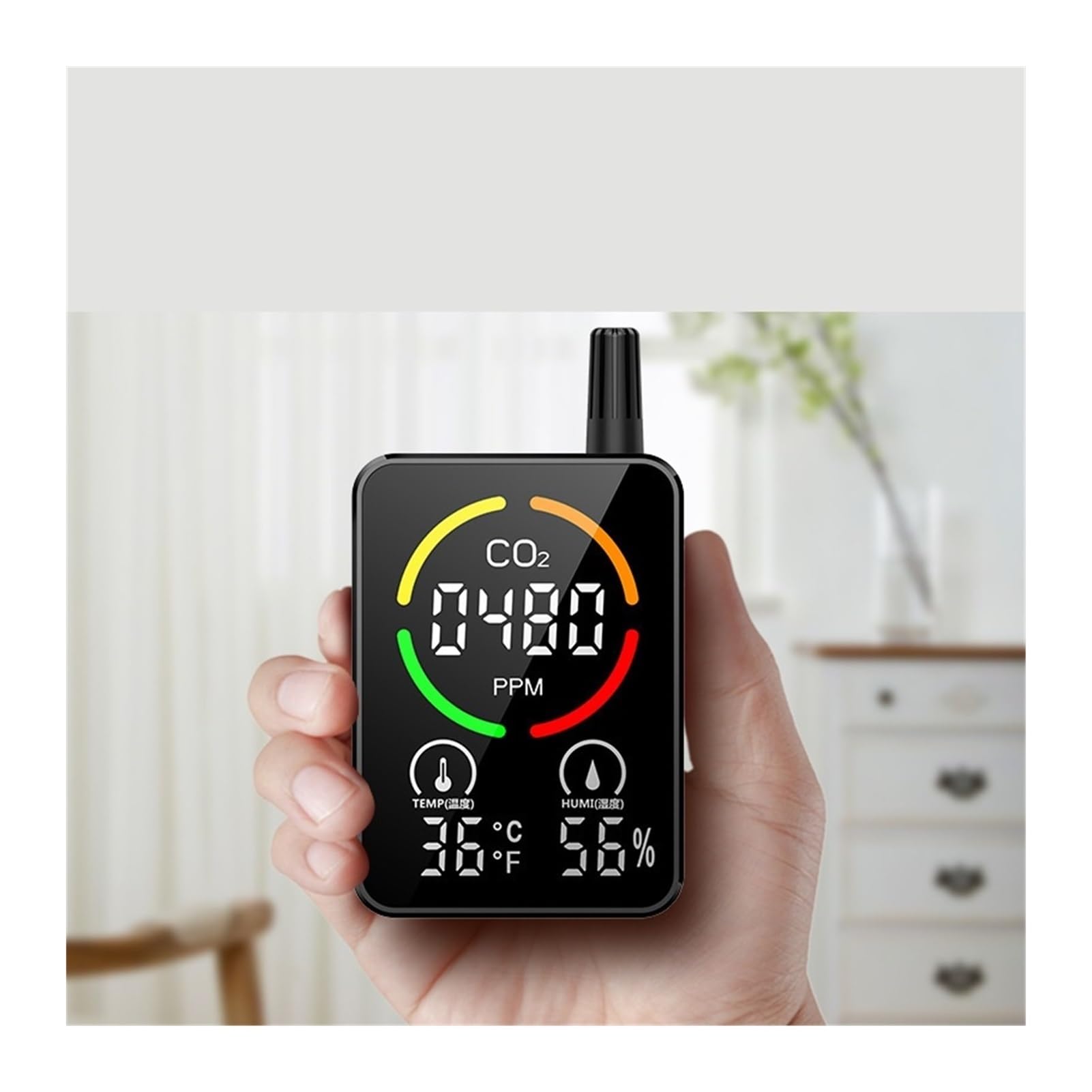 Gasdetektor, Gasdetektor Infrarot-Kohlendioxiddetektor zur Erkennung von Temperatur und Luftfeuchtigkeit CO2-Konzentration Luftqualität für Industrie & Haushalt(Black)
