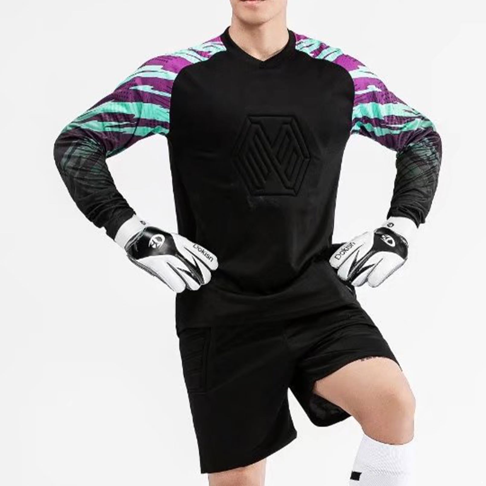 inhzoy Maglia da Portiere Uomo Divisa Portiere Completino di Maglietta e Pantaloni Sportivi Jersey Maglia da Allenamento Goalkeeper Set Tuta da Portiere di Calcio