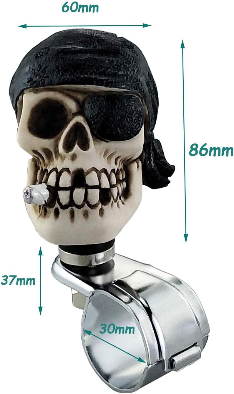 Lunsom Steer Control Turning Knob, Skull Steering Wheel Spinner Aid Helper Knob Driving Assist Grip Knob Power Handle Spinner Fit for Tractors, Forklifts, Lawn Mowers (Black)