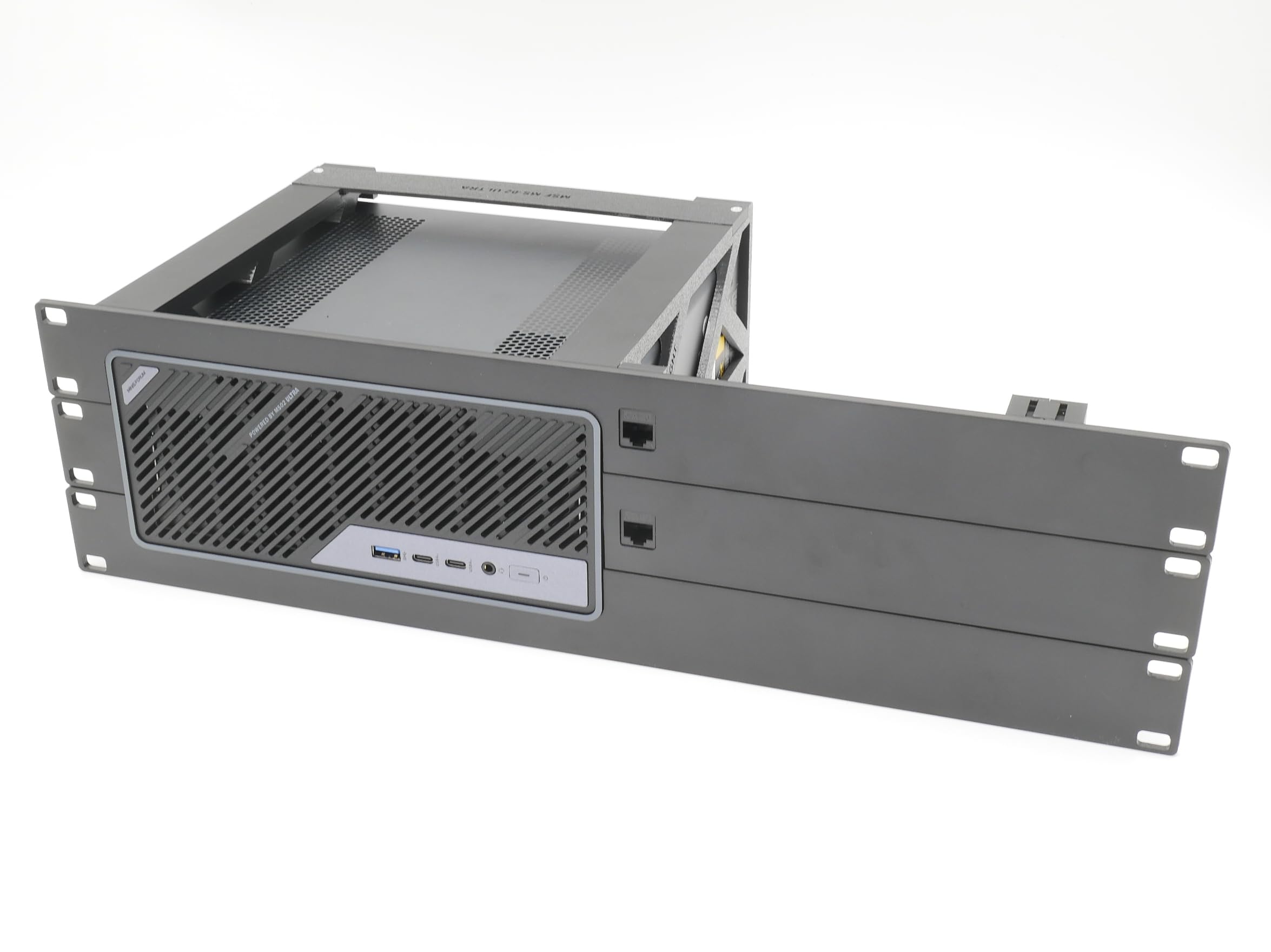 Rack Mount for miniSforum MS-02 Ultra with 2 RJ45 keystones 19inch 3U