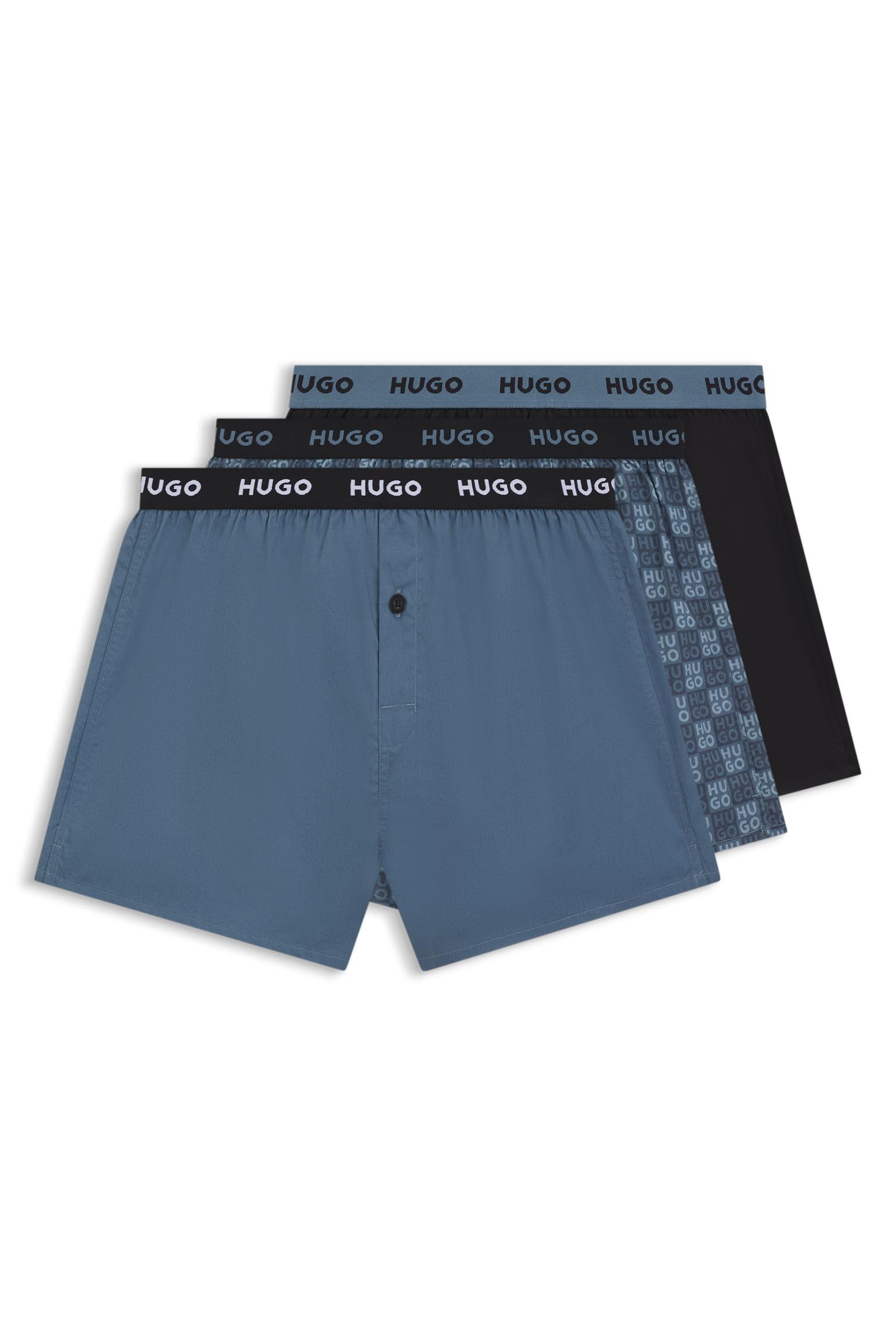 HUGO Herren Woven Boxer Triplet Dreier-Pack Boxershorts aus Baumwolle mit Logos am Bund