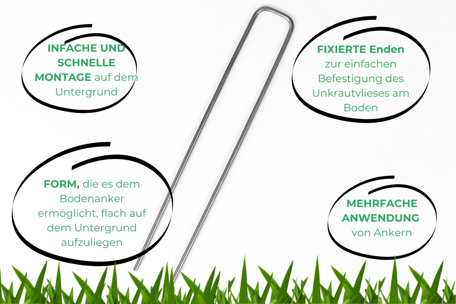 (100 pièces) Sardines de Fixation Non Galvanisé - Long 250 mm, Larg 35 mm, Ø 4 mm - Paillage Jardin - pour Le Geotextile Anti Repousse, Toile de Paillage