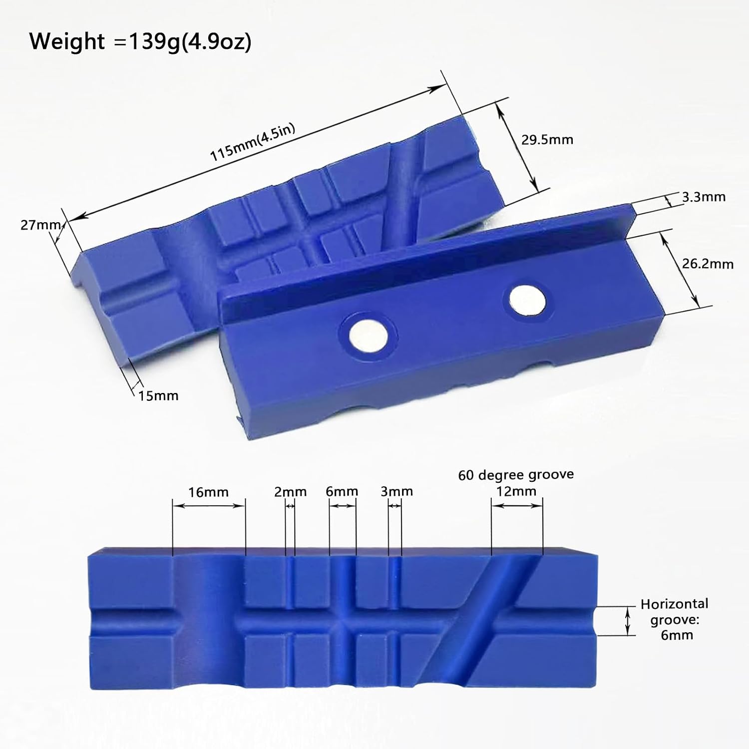MYTEC Vise Jaws Pads, Strongly Magnetic Universal Vise Soft Jaws, Sturdy TPU material, Professional Grade Multi-Purpose Vise Jaw Protective Inserts for Any Metal Bench Vice (Blue, 4.5" 1 pair)