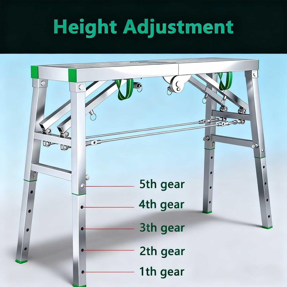 Plataforma Plegable portátil Multiusos con trampilla, andamio, Escalera, Taburete, Banco para Oficina en casa, Taller y Garaje. Carga máxima: 300 kg. 40 cm x 160 cm.