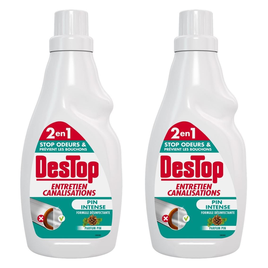 DESTOP Lot de 2 x 750ml Gel Entretien Canalisation Parfum Pin intense