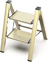 Vista 21 de GameGem Escalera de 2 escalones, Taburete plegable de aluminio de 2 escalones con pedal antideslizante resistente y ancho, Escalera portátil ligera