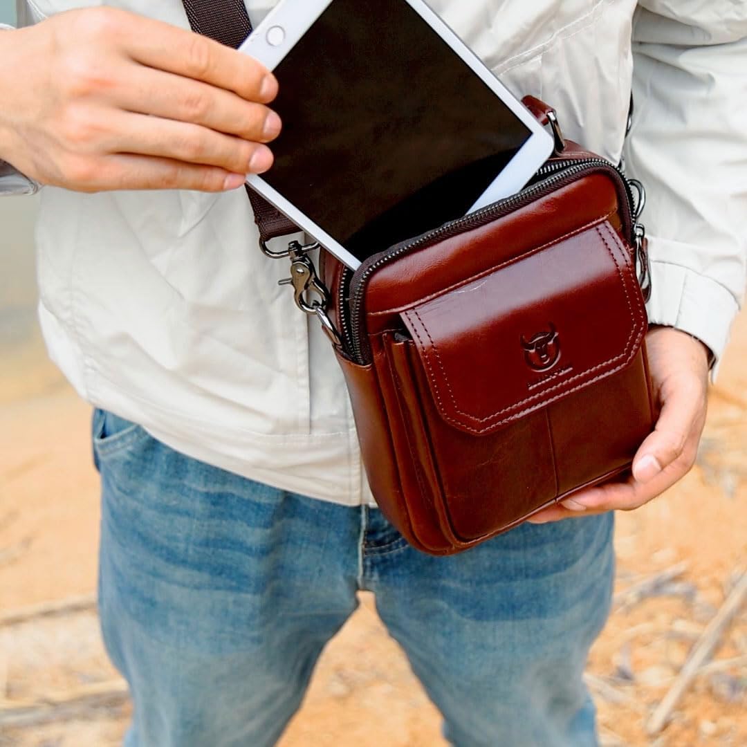 Leather Shoulder Bag for Men Casual Crossbody Bag Travel Vintage Messenger Bag Multi-function Handbag Satchel - Image 2