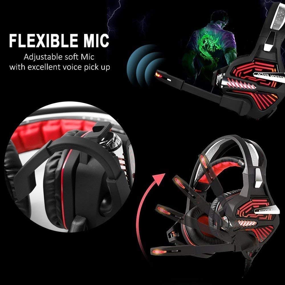 Auriculares USB 7.1 de Sonido Envolvente de Juegos for PC, Xbox One, los Auriculares del oído Más de Sonido Envolvente con micrófono, luz del LED for Mac Interruptor portátil Playstation