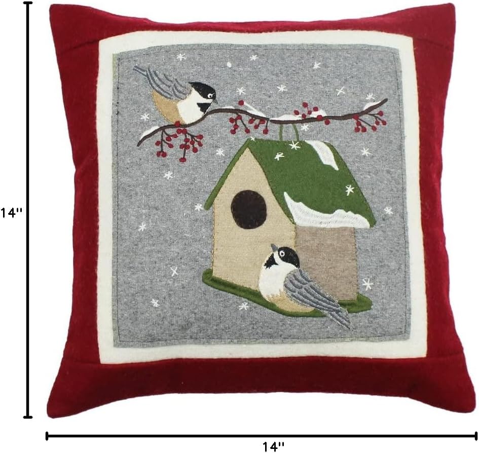 Chickadees Red Pillow 14" x 14"