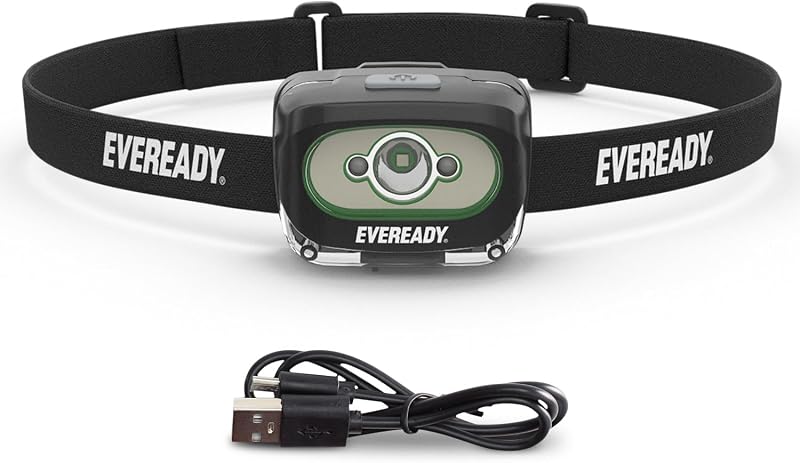 Eveready LED Light Rechargeable Headlight, 300 Lumen, IPX4 Water Resistant, Shatterproof Lens, Great Outdoor LED Headlight, Micro-USB Charging Cable Included