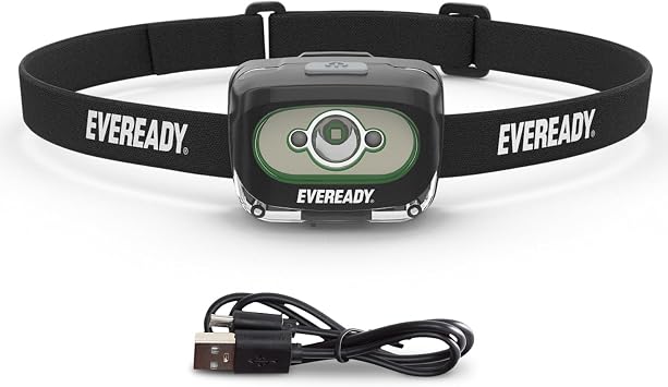 Eveready LED Light Rechargeable Headlight, 300 Lumen, IPX4 Water Resistant, Shatterproof Lens, Great Outdoor LED Headlight, Micro-USB Charging Cable Included