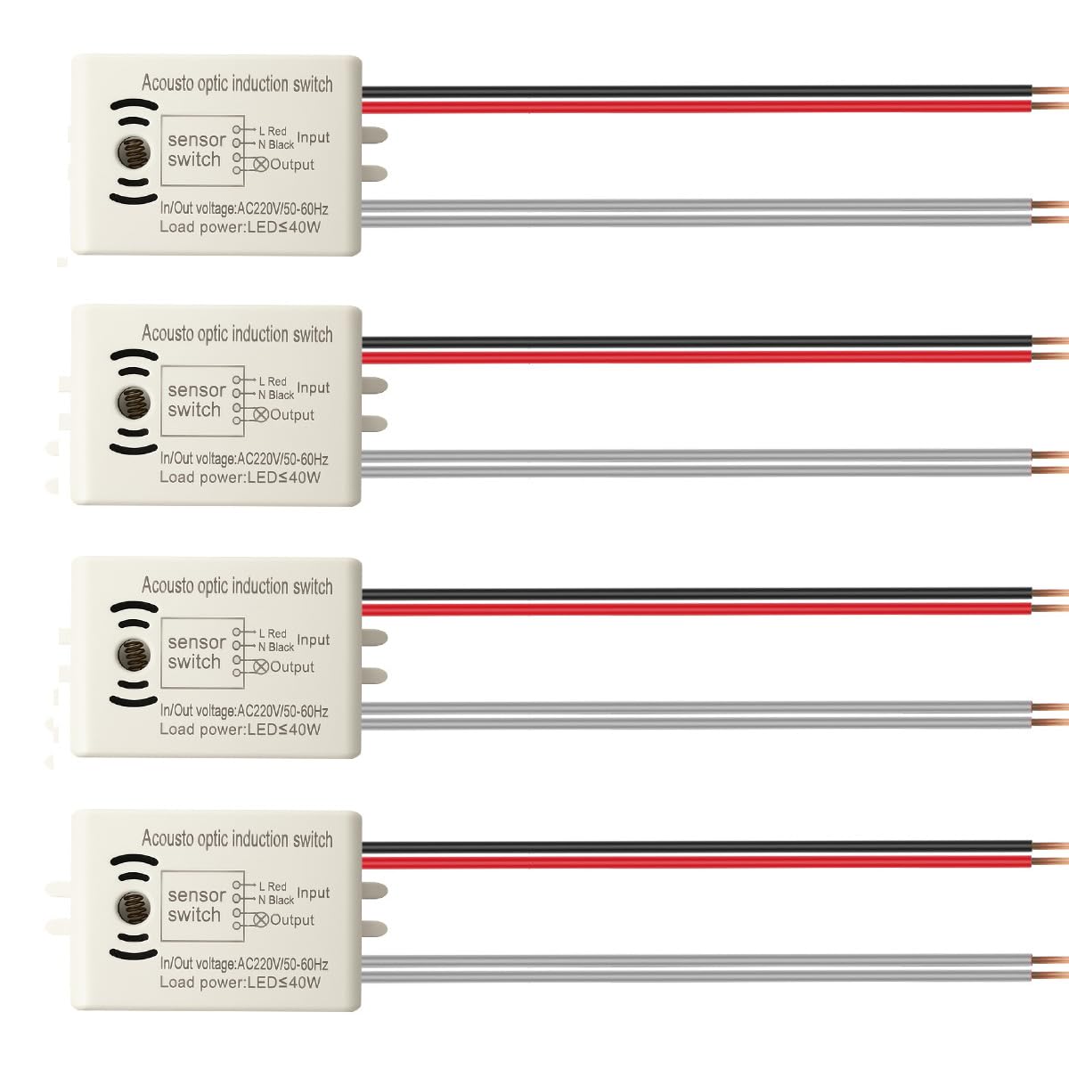 Gebildet 4Pcs LED Sound and Light Control Switch 220V 50Hz 40W 4-Wire High Sensitivity Voice Activated Induction Sensor Module, Wall Light Switches