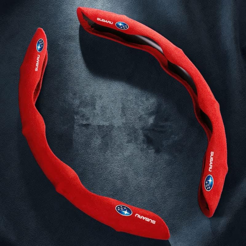 Grapt スバル ハンドルカバー ステアリングカバー スポーツトリコロール 全シリーズ対応 内装品 高級 汎用 2ピースセット 人工スエード生地 軽自動車 普通車 取付簡単 汚れ防止 滑り防止 オールシーズン対応 ブラック レザー 円形 ｄ型 ダークブラウン レッド 並行輸入品