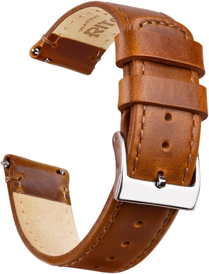 Ritche 19mm Watch Band Quick Release Leather Watch Strap Black Genuine Leather Watch Bands for Men Women