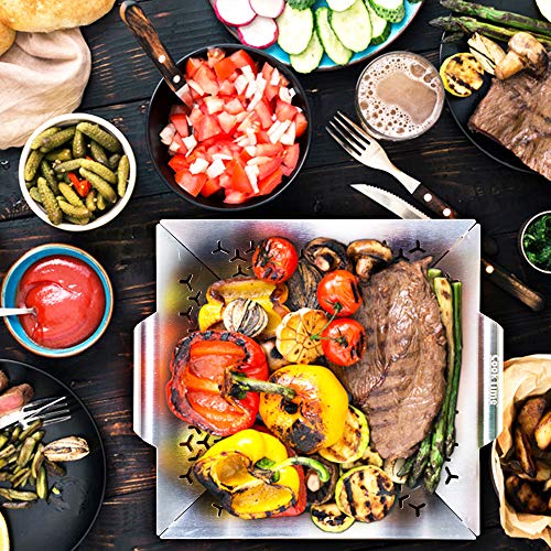 Cook Time BBQ Grill Vegetable Basket Stainless Steel Grilling Woks-Non Stick Large Veggie Barbecue Accessory for Outdoor Grill,Heavy Duty 1.5X Thicker,13.75X12X2.5inches
