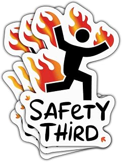 3 Pcs Safety Third Sticker, Funny Construction & Engineering Vinyl Sticker, Industrial Worksite Humor Sticker for Waterproof Laptop Water Bottle Phone Car Window Helmet Toolboxes 3 Inches