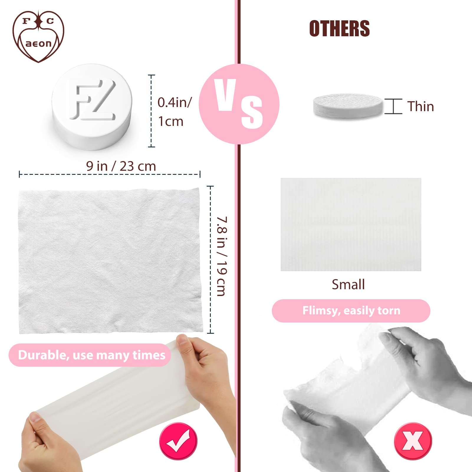 FCAEON Expandable Tower Tablets 23x19cm 200 PCS Bulk Packing Disposable Facial Cleansing Towel Washcloth Compressed Tablets for Sensitive Skin & Beauty & Personal Care (Pink) - Image 2