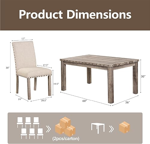 Miniatura 2 de Morden Fort Juego de mesa de comedor rústica para 6, sillas de comedor de cocina de granja para 6, encantadora mesa rectangular de madera de 60" y 6