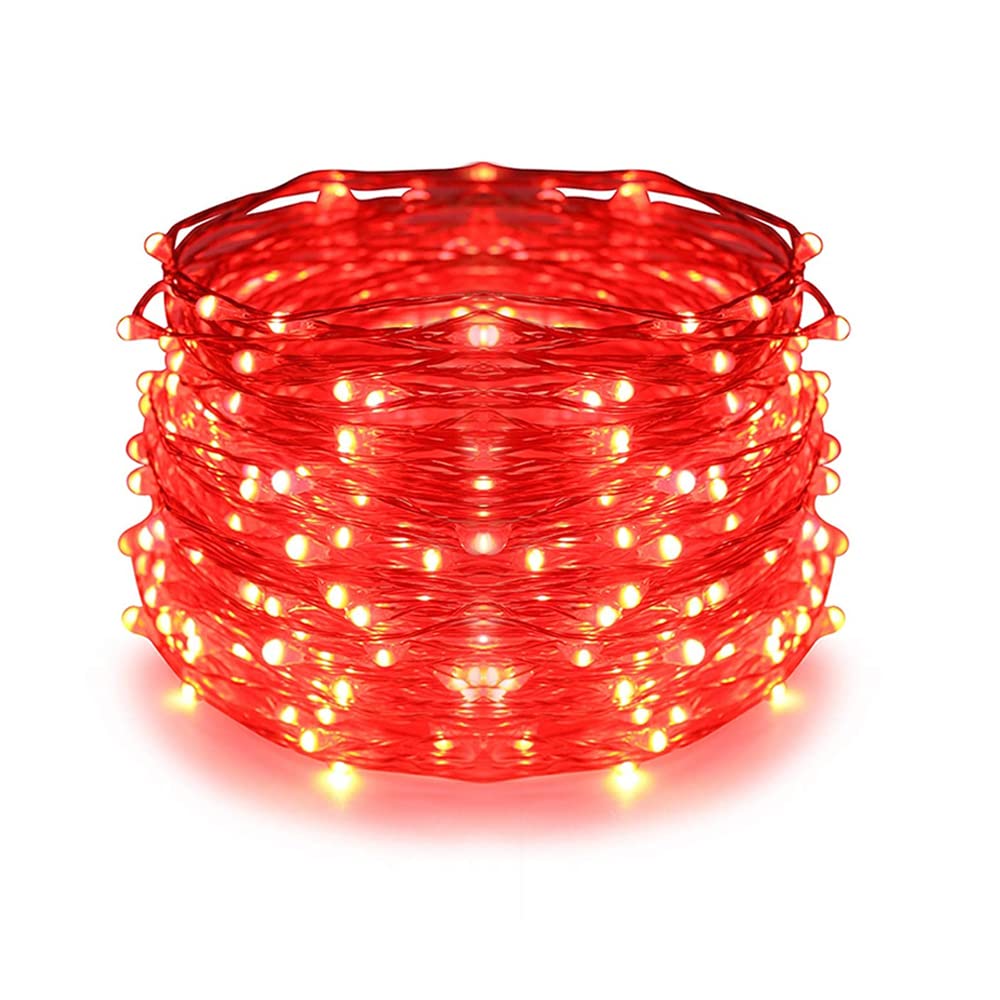 OnlineStreet Plug-in Colour Changing Fairy Lights for Indoor and Outdoor Xmas with Spacing: 8cm, Length of The Wire: 15.92m/52ft, Maximum Power: 1.6w, Bulb Rating: 2v 0.016w - (Red, 200 Lights)