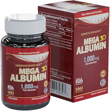 Dr.K&C Mega Albumin Protein Supplement 1000mg, 1 Bottle 60 Tablets, Daily Energy & Wellness Support