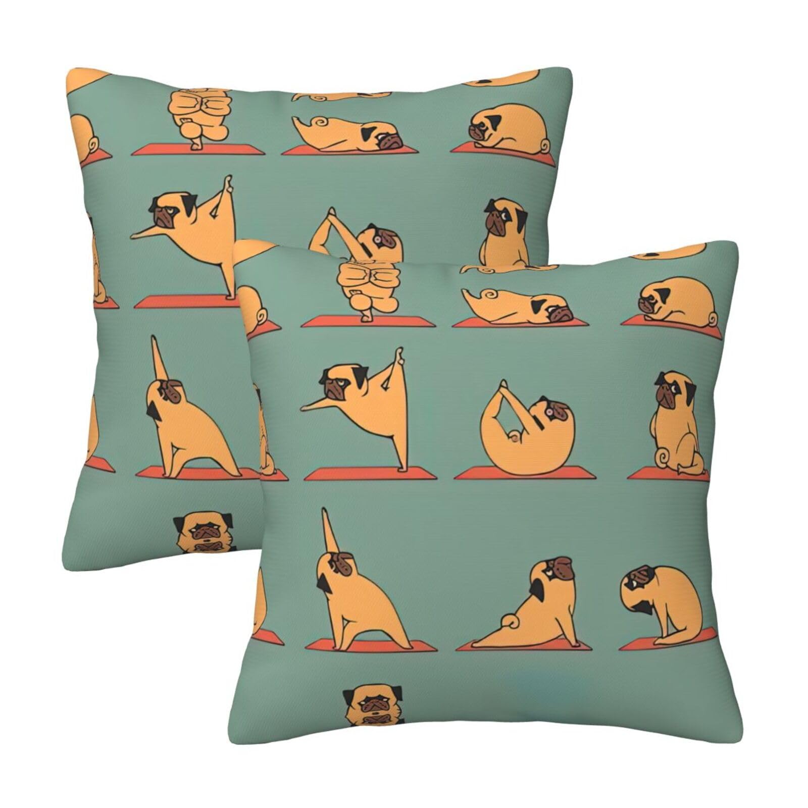 Kfjghhl Yoga Pug Throw Pillow Covers Decorative Farmhouse Couch Pillow Case 4 Sizes Square Cushion Pillcase