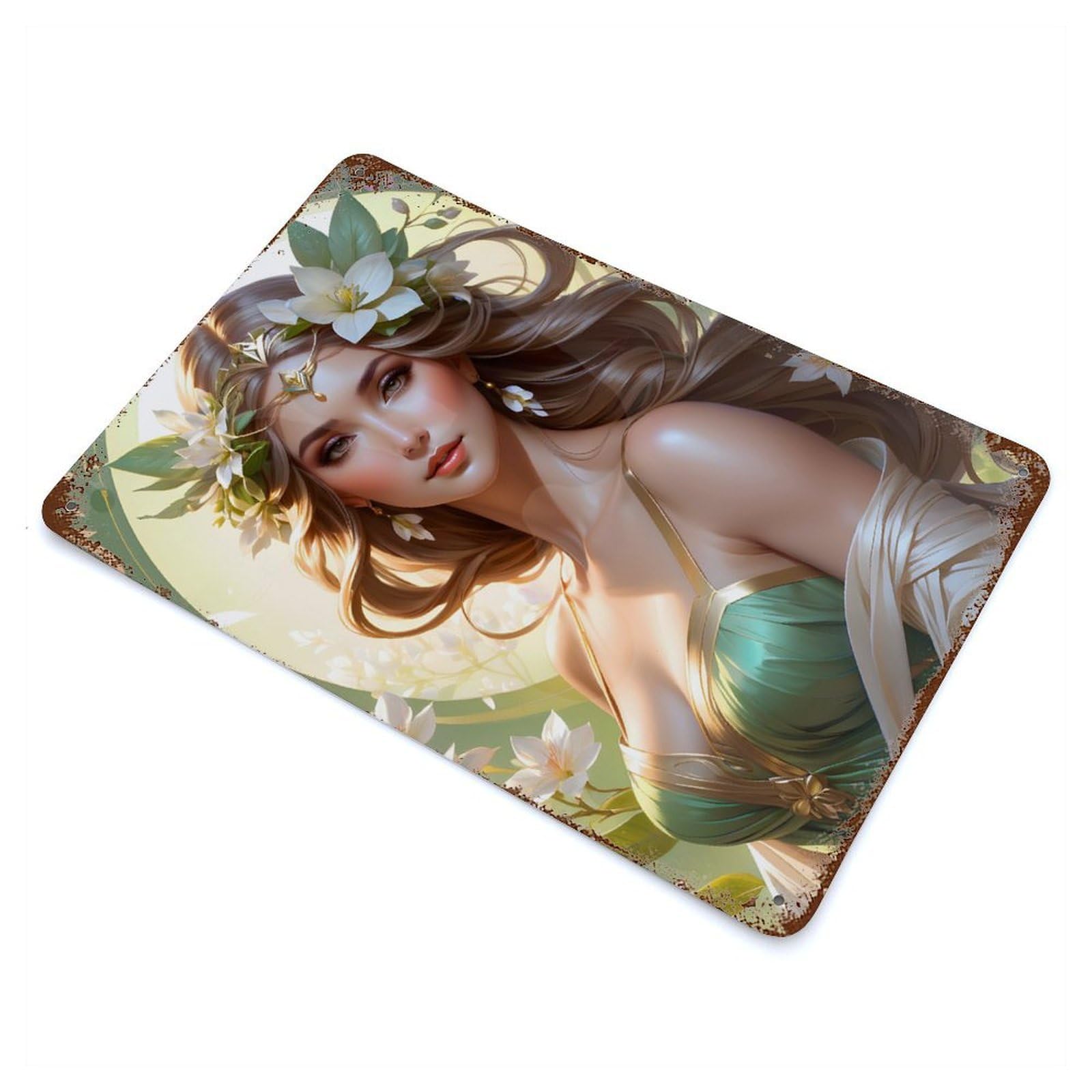 Distressed Metal Wall Sign with Hazel Eyed Persephone Design 11.8"x7.9", for Living Room, Hallway And Home Decor, Vintage Wall Decor